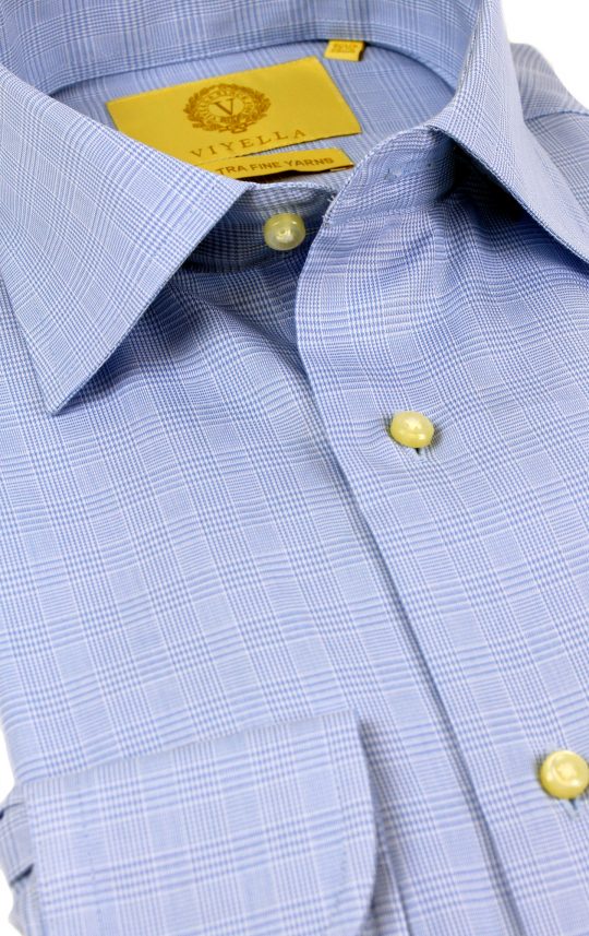 Viyella Blue Prince of Wales Check Tailored Fit Cotton Formal Shirt