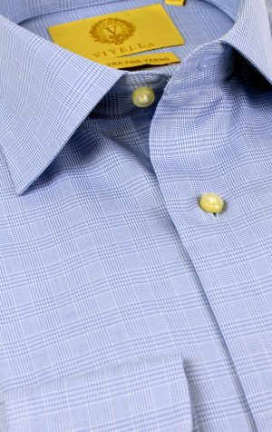 Viyella Blue Prince of Wales Check Tailored Fit Cotton Formal Shirt