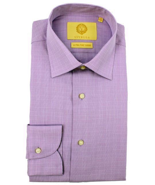 Viyella Lavender Prince of Wales Check Tailored Fit Cotton Formal Shirt - Image 3