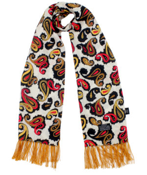 Tootal Gold Double Paisley Fringed Rayon Scarf