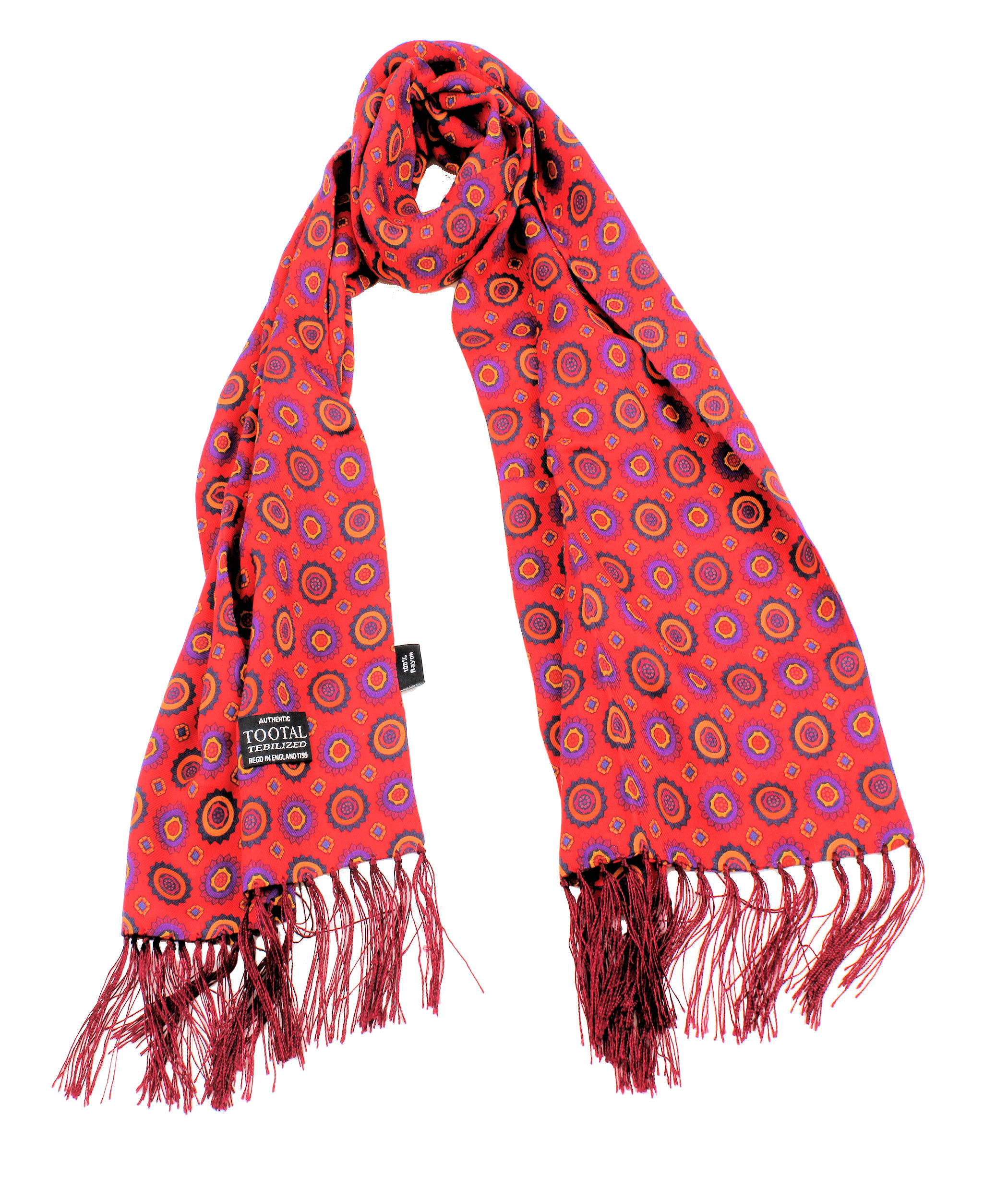 小物 Vintage Tootal Rayon Scarf Tootal Rich Red Small Floral Design Fringed Rayon Scarf - Viyella