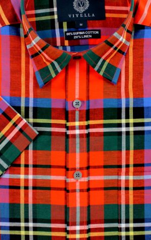 Viyella Classic Fit Royal Stewart Tartan Short Sleeve Supima Cotton & Linen Shirt