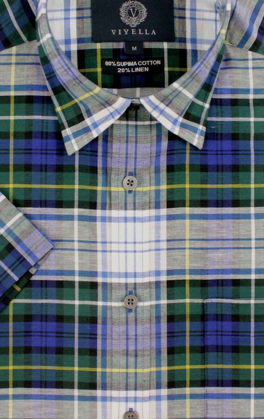 Viyella Classic Fit Campbell Dress Tartan Short Sleeve Supima Cotton & Linen Shirt