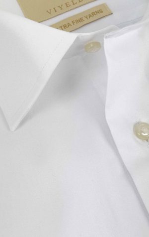Viyella white tailored fit formal shirt showing smooth cotton fabric, classic collar and clean front with no chest pocket.