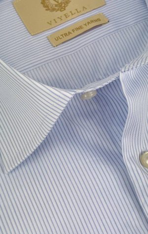 Viyella Blue Hairline Stripe Tailored Fit Cotton Formal Shirt