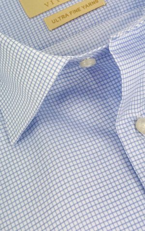 Viyella Blue Micro Check Tailored Fit Cotton Formal Shirt