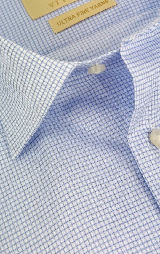 Viyella Blue Micro Check Tailored Fit Cotton Formal Shirt