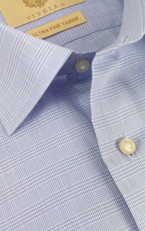 Viyella Blue Prince of Wales Check Tailored Fit Cotton Formal Shirt