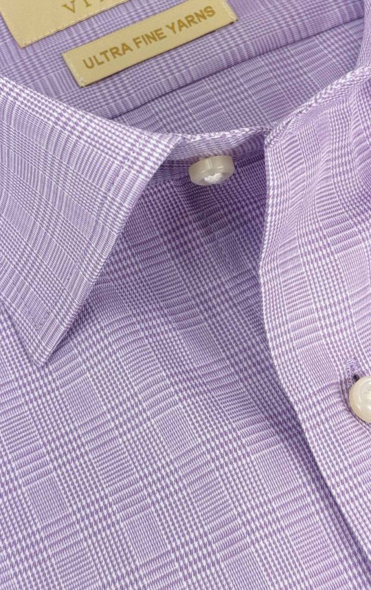 Viyella Lavender Prince of Wales Check Tailored Fit Cotton Formal Shirt