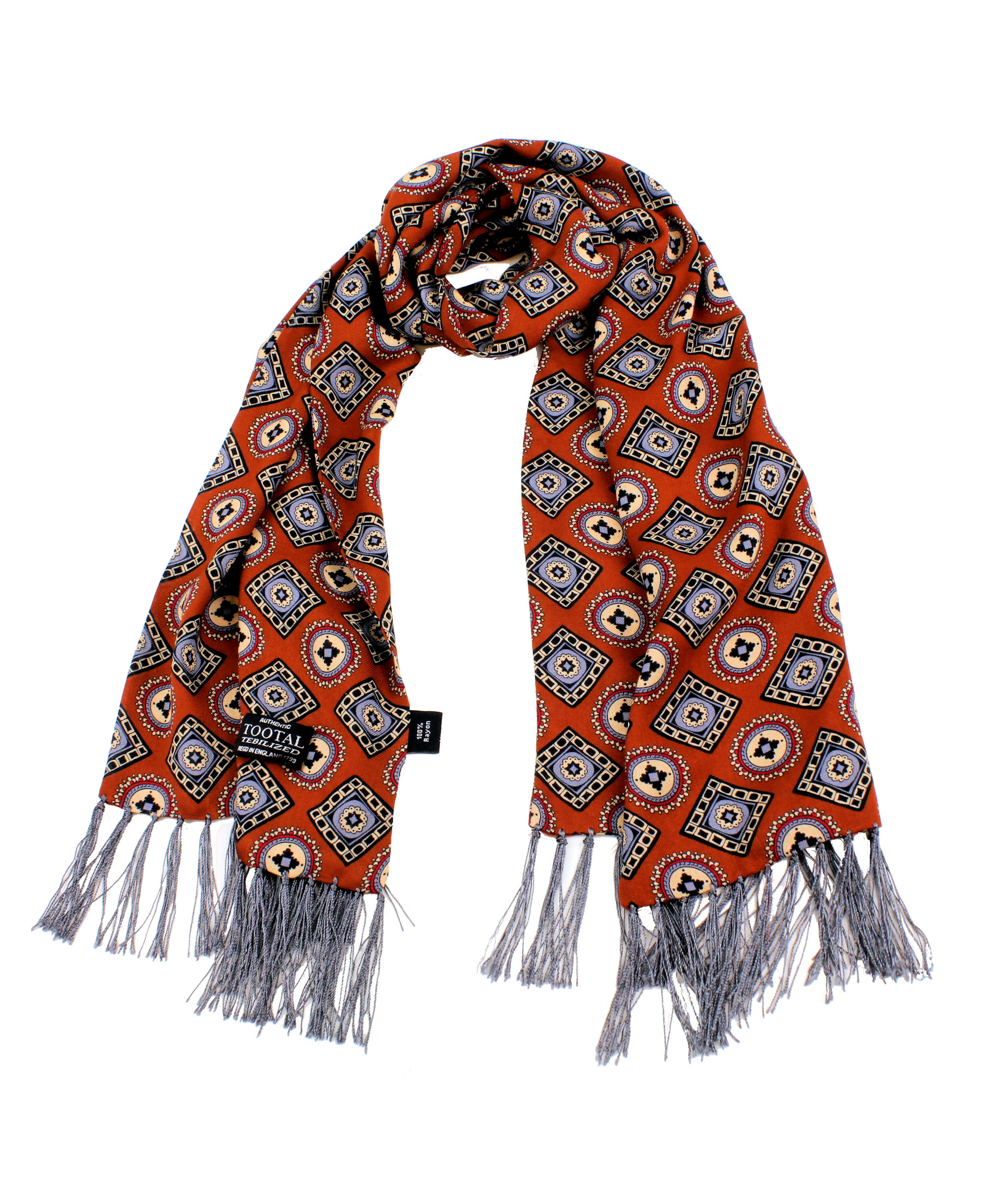 Tootal Bronze Circle Design Fringed Rayon Scarf