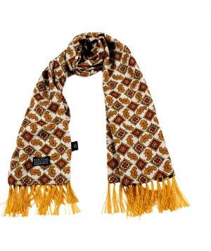Tootal Gold Diamond Paisley Design Fringed Rayon Scarf