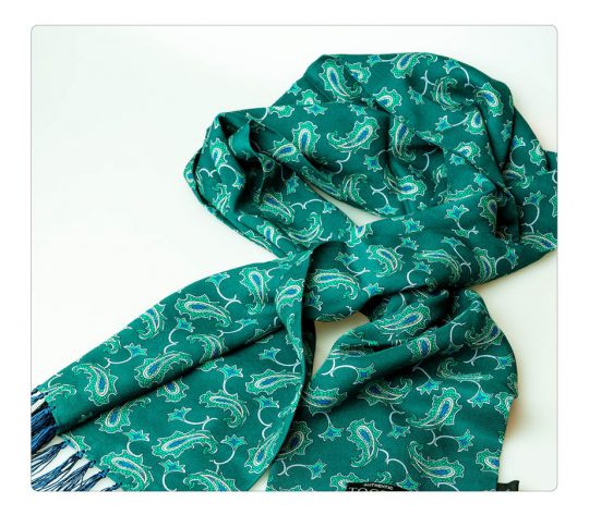 Tootal Green Paisley Fringed Rayon Scarf - Image 3
