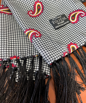 Tootal Black & White Chequerboard Paisley Silk Scarf