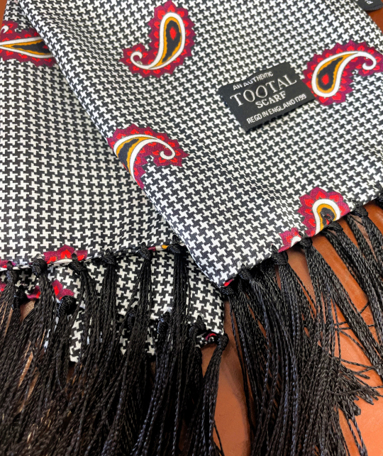 Tootal Black & White Chequerboard Paisley Silk Scarf