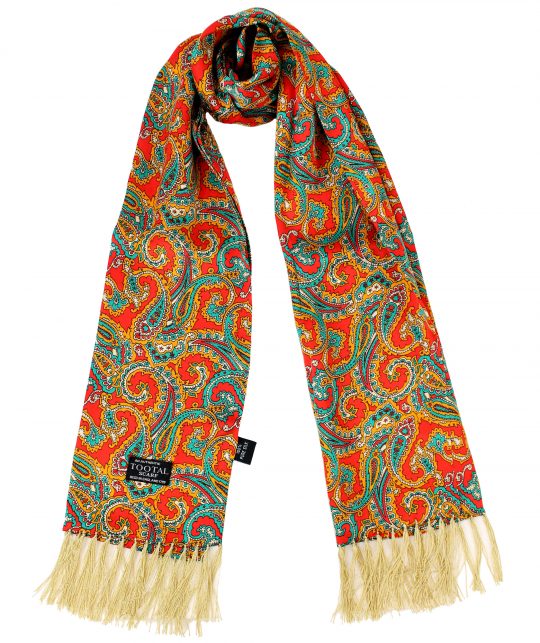 Tootal Red Gold Green Paisley Silk Scarf - Image 2