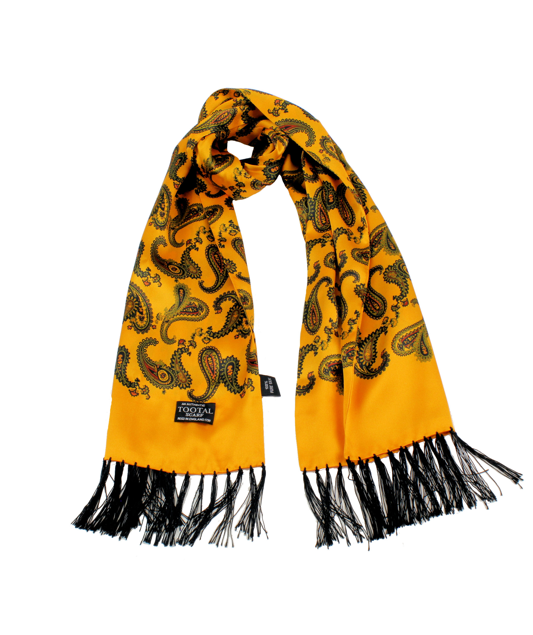 Tootal Gold Paisley Border Design Silk Scarf