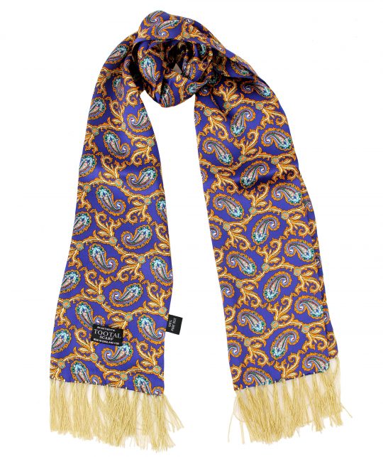 Tootal Navy & Gold Paisley Silk Scarf - Image 2