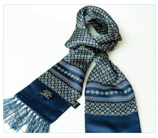 Tootal Navy Circle Design with Border Silk Scarf - Image 3