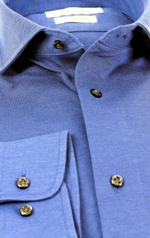 Viyella Knitted Pique Navy Shirt