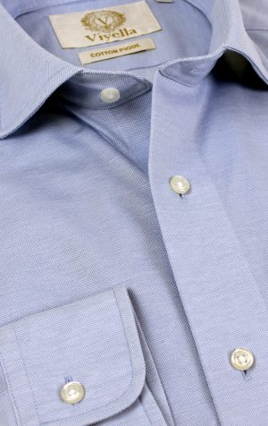 Viyella Knitted Piqué Sky Blue Shirt