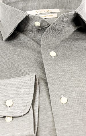 VY1000-ltGrey-2000×1260 Viyella Knitted Pique Light Grey Shirt