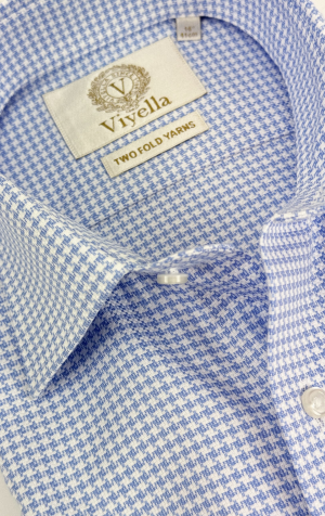 Close-up of the Viyella Textured Check Houndstooth Ultra Fine Two Fold Cotton Shirt, showcasing its intricate houndstooth pattern and fine cotton weave.