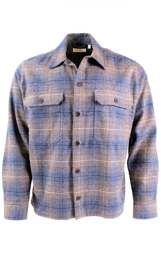 Viyella Sports Shirt Jacket Blue Brown Plaid Tweed Look - Image 2