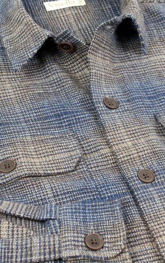 Viyella Sports Shirt Jacket Blue Brown Plaid Tweed Look