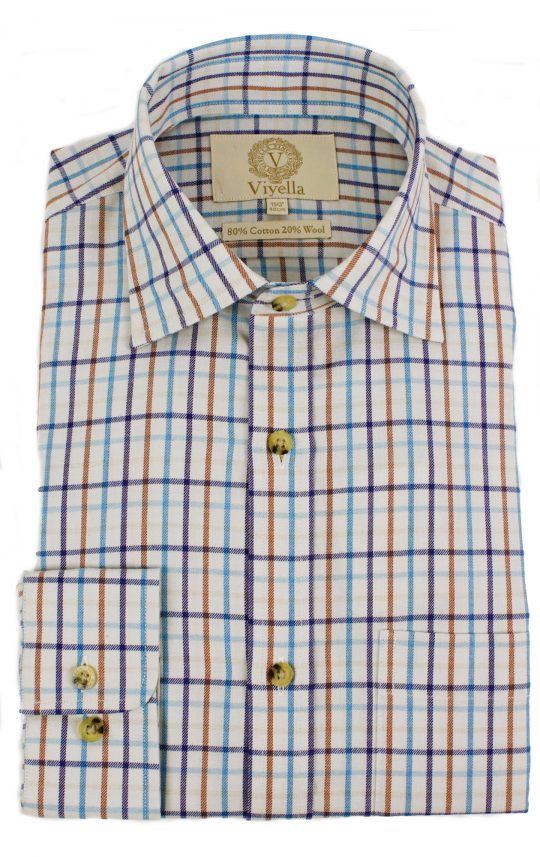 Viyella 80/20 Ice Blue Tattersall Check Classic Fit Shirt - Image 3