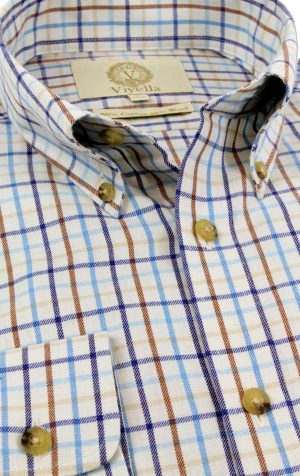 Viyella 80/20 Ice Blue Tattersall Check Classic Fit Shirt with Button Down Collar