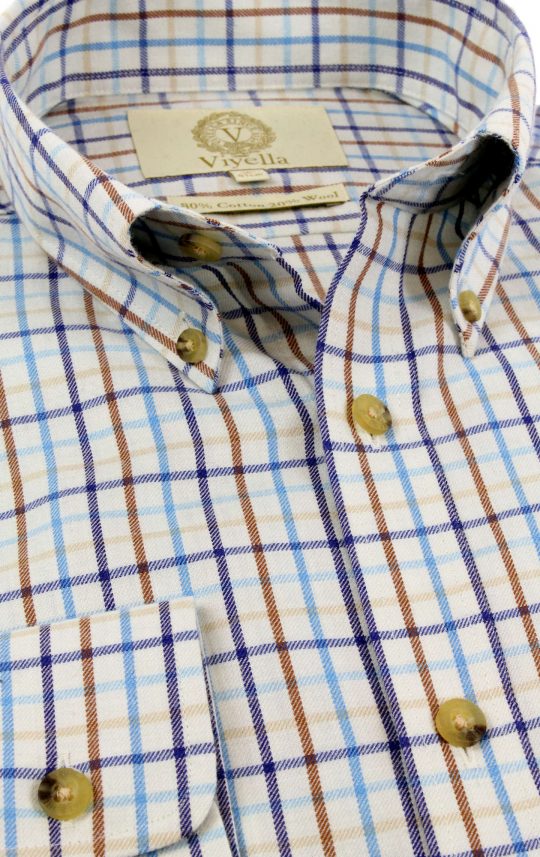 Viyella 80/20 Ice Blue Tattersall Check Classic Fit Shirt with Button Down Collar