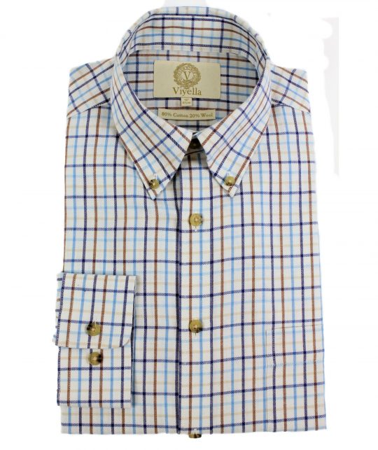 Viyella 80/20 Ice Blue Tattersall Check Classic Fit Shirt with Button Down Collar - Image 2
