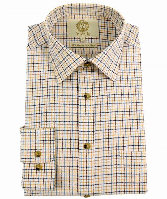 Viyella 80/20 Ochre Mini Tattersall Check Classic Fit Shirt - Image 3