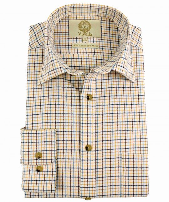 Viyella 80/20 Ochre Mini Tattersall Check Classic Fit Shirt - Image 4
