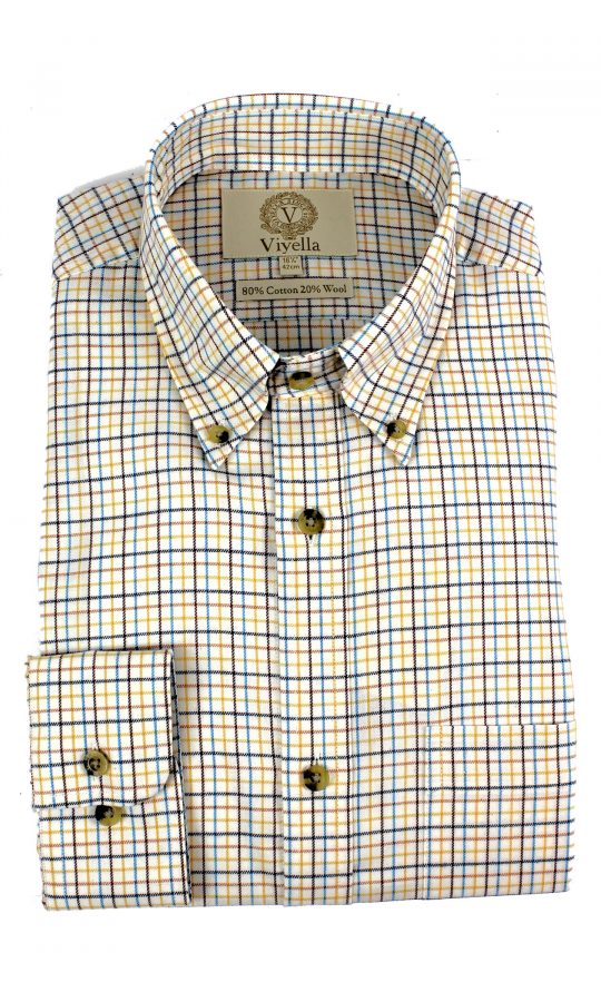 Viyella 80/20 Ochre Mini Tattersall Check Classic Fit Shirt with Button Down Collar - Image 3