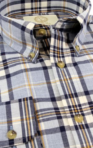 Viyella 80/20 Blue Marl Plaid Classic Fit Shirt with Button Down Collar