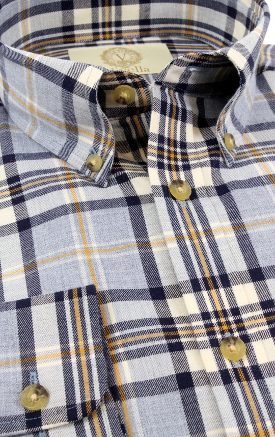 Viyella 80/20 Blue Marl Plaid Classic Fit Shirt with Button Down Collar