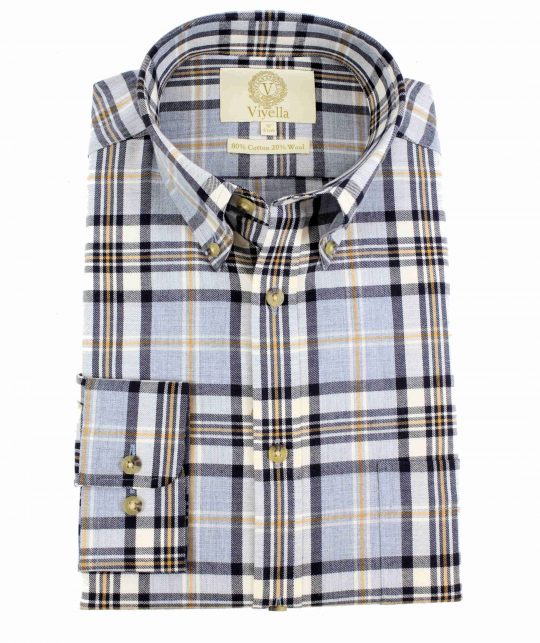 Viyella 80/20 Blue Marl Plaid Classic Fit Shirt with Button Down Collar - Image 3