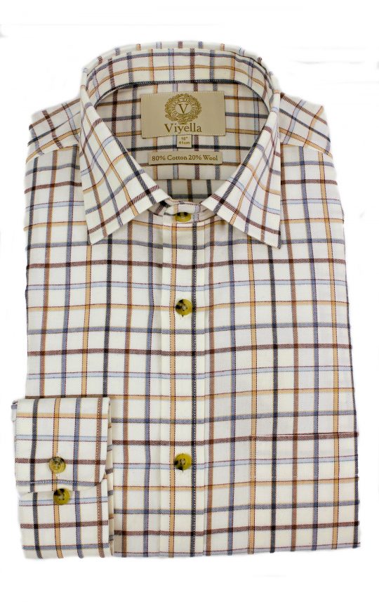 Viyella 80/20 Blue Brown Tattersall Check Classic Fit Shirt - Image 3