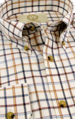Viyella 80/20 Blue Brown Tattersall Check Classic Fit Shirt with Button Down Collar