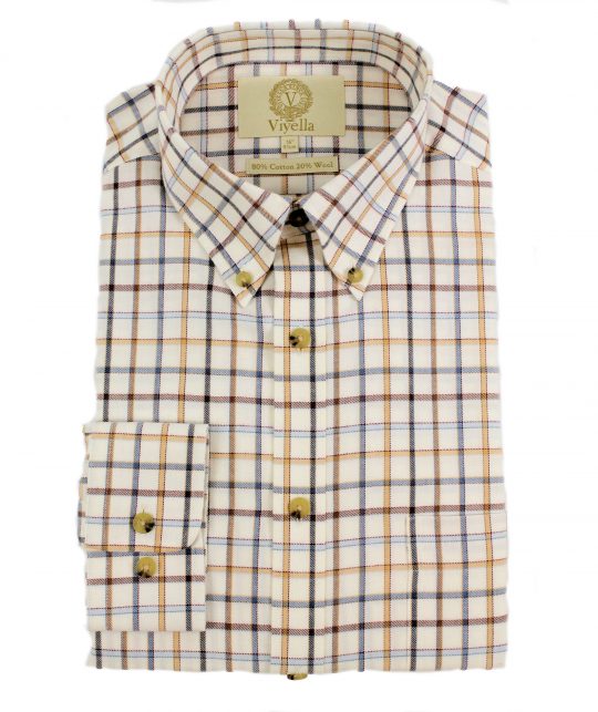 Viyella 80/20 Blue Brown Tattersall Check Classic Fit Shirt with Button Down Collar - Image 4