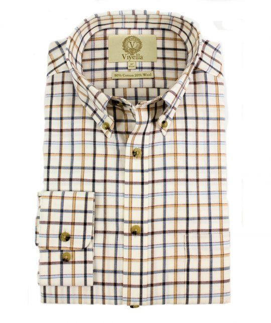 Viyella 80/20 Blue Brown Tattersall Check Classic Fit Shirt with Button Down Collar - Image 3