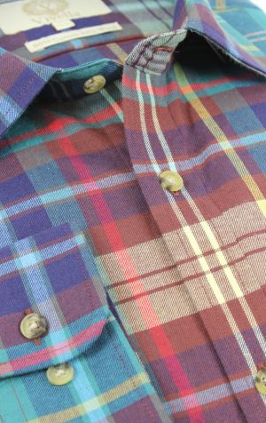 Viyella 80/20 Navy Chocolate Plaid Classic Fit Shirt