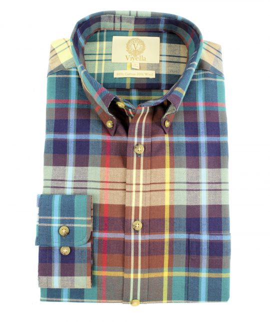 Viyella 80/20 Navy Chocolate Plaid Classic Fit Shirt with Button Down Collar - Image 4