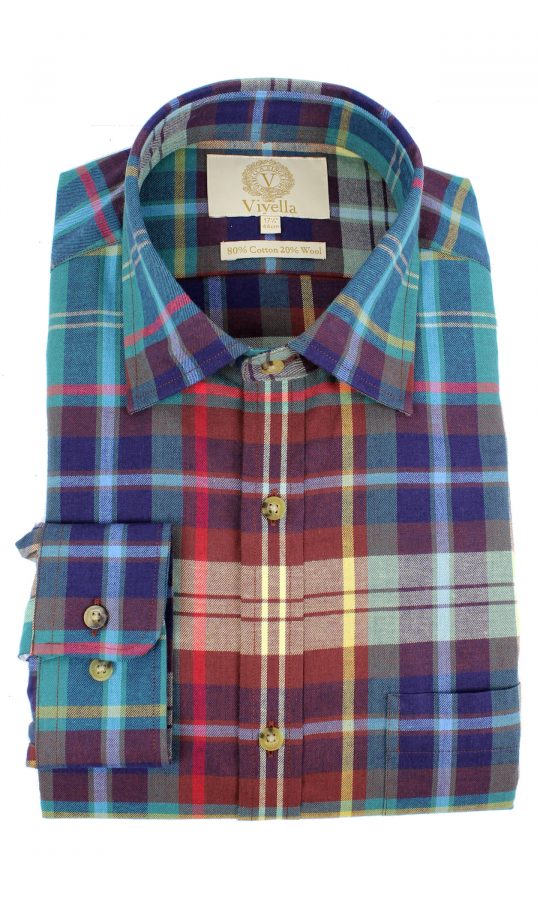 Viyella 80/20 Navy Chocolate Plaid Classic Fit Shirt - Image 3