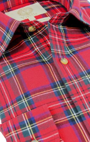 Viyella men’s Royal Stewart tartan classic fit shirt in a soft 80% cotton, 20% wool blend with front placket and chest pocket.