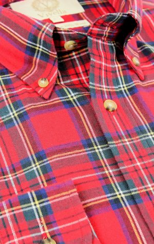 Viyella men’s Royal Stewart tartan shirt with button-down collar, classic fit, and soft 80% cotton, 20% wool blend fabric.