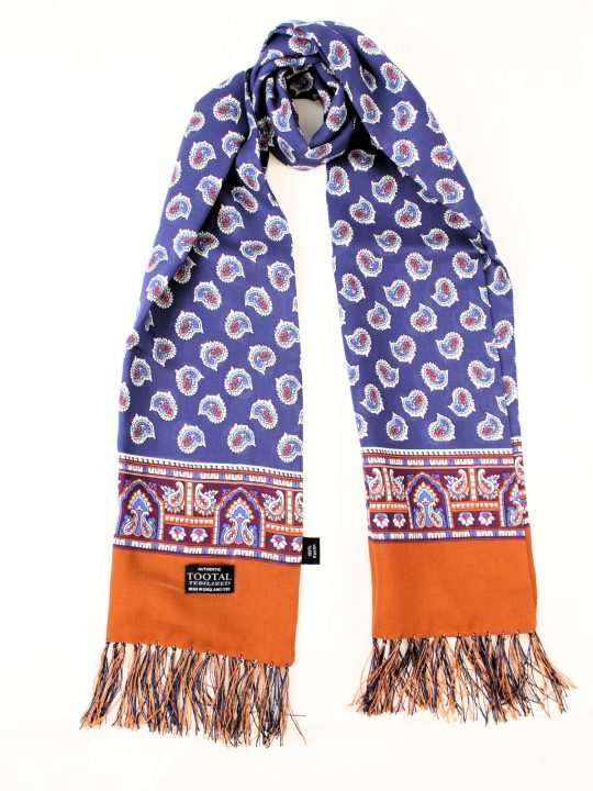 Tootal Navy Paisley with Gold Border Rayon Scarf with Fringe TB9225-058 - Image 3