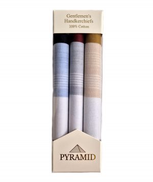 Mens Pyramid White with Bold Coloured Border 3 Pack Cotton Handkerchief