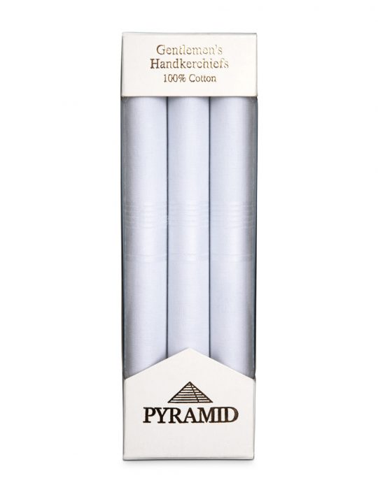 Mens 3 Pack Pyramid White Cotton Handkerchiefs